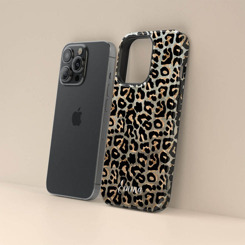 Metallic Leopard Personalized Name iPhone Case
